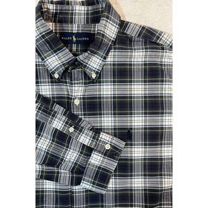 POLO RALPH LAUREN Oxford Mutlicolor Plaid 100% Cotton XL Blue Pony Long Sleeve